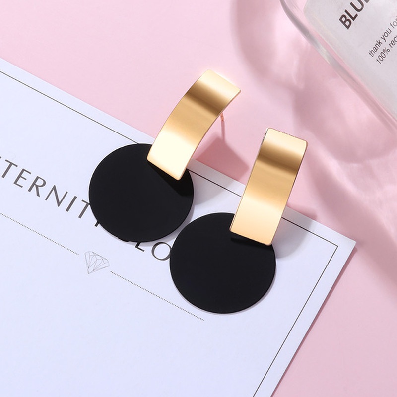 Anting Stud Bentuk Bulat Geometris Gaya Korea Untuk Wanita