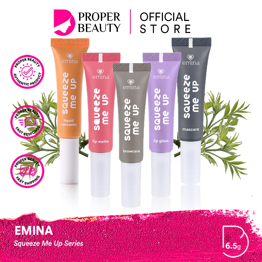 EMINA Squeeze Me Up Series Indonesia / Mascara Browcara Liquid Concealer Glass Lipstick Facial Wash Face Scrub Toner Mist Serum Day Night Eye Cream Sunscreen Mask Masker Lip Tint Matte Gloss / Bright Stuff Ms Pimple Acne Solution Sun Protection Spf Paket