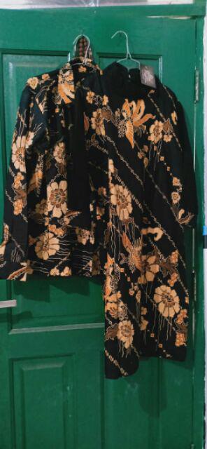 Tunic Santika Kembang Kombi Hitam /  Batik Kerja / Sarimbit Batik Kantor Seragaman Batik