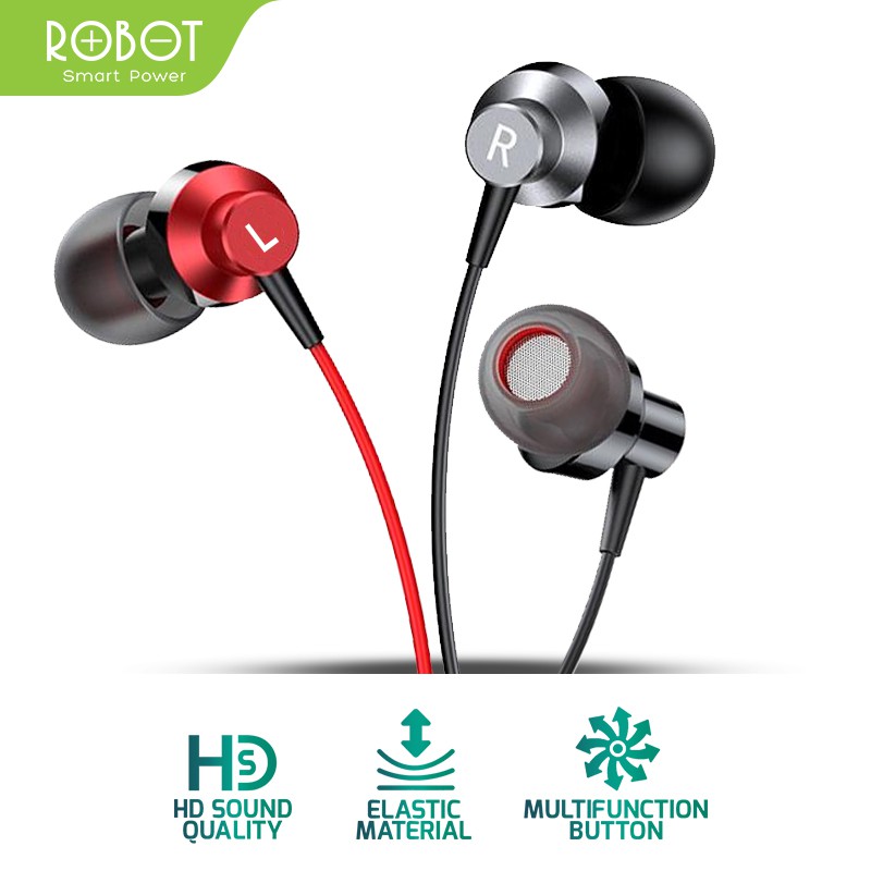 Headset Robot RE240 Wired Headset Wired Earphone Bass Android iPhone Original - Garansi 1 Tahun