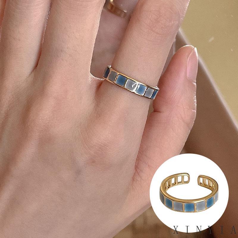 [COD]Cincin Korea Model Kupu Terbuka Retro Desain Geometri Warna Glaze Untuk Wanita Disesuaikan