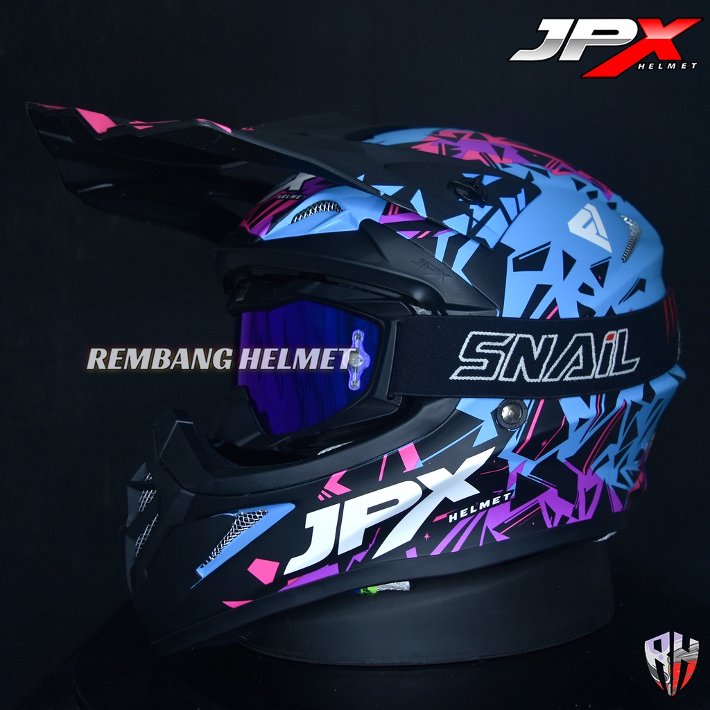 HELM JPX CROSS_FOX1 X33 - BLUE DOFF PAKET GANTENG GOOGLE SNAIL HELM JPX KLX ORIGINAL HELMET MOTO TRAIL SUPERMOTO HELM FULL FACE MOTO CROSS TERBAIK-MX36 MATT BLACK/BLUE