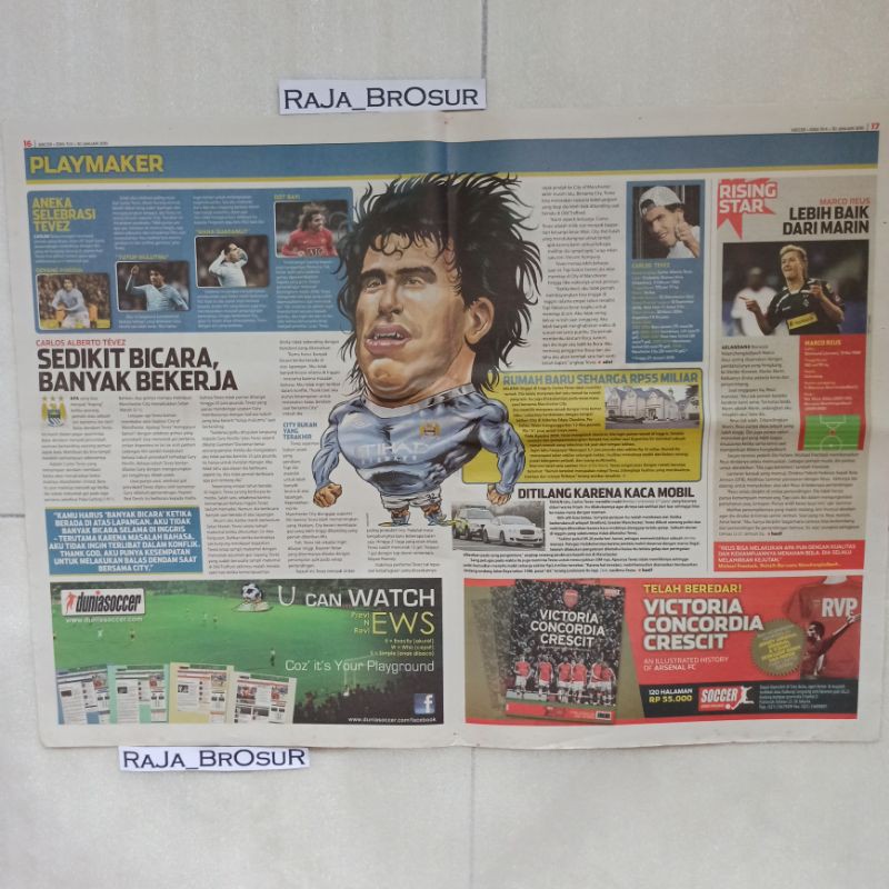 Rubrik koran soccer playmaker Carlos Tevez Manchester City FC