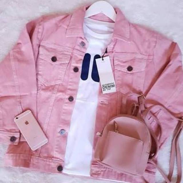 JAKET JEANS DENIM OVERSIZE WARNA PINK TUA WANITA /PRIA