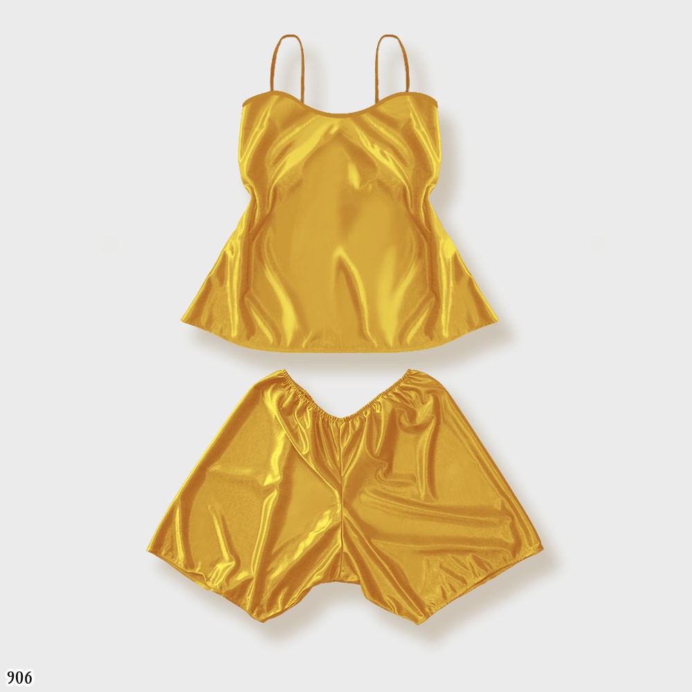 FOLVA baju tidur tanktop set celana bahan satin 1444EBD emas all size-5