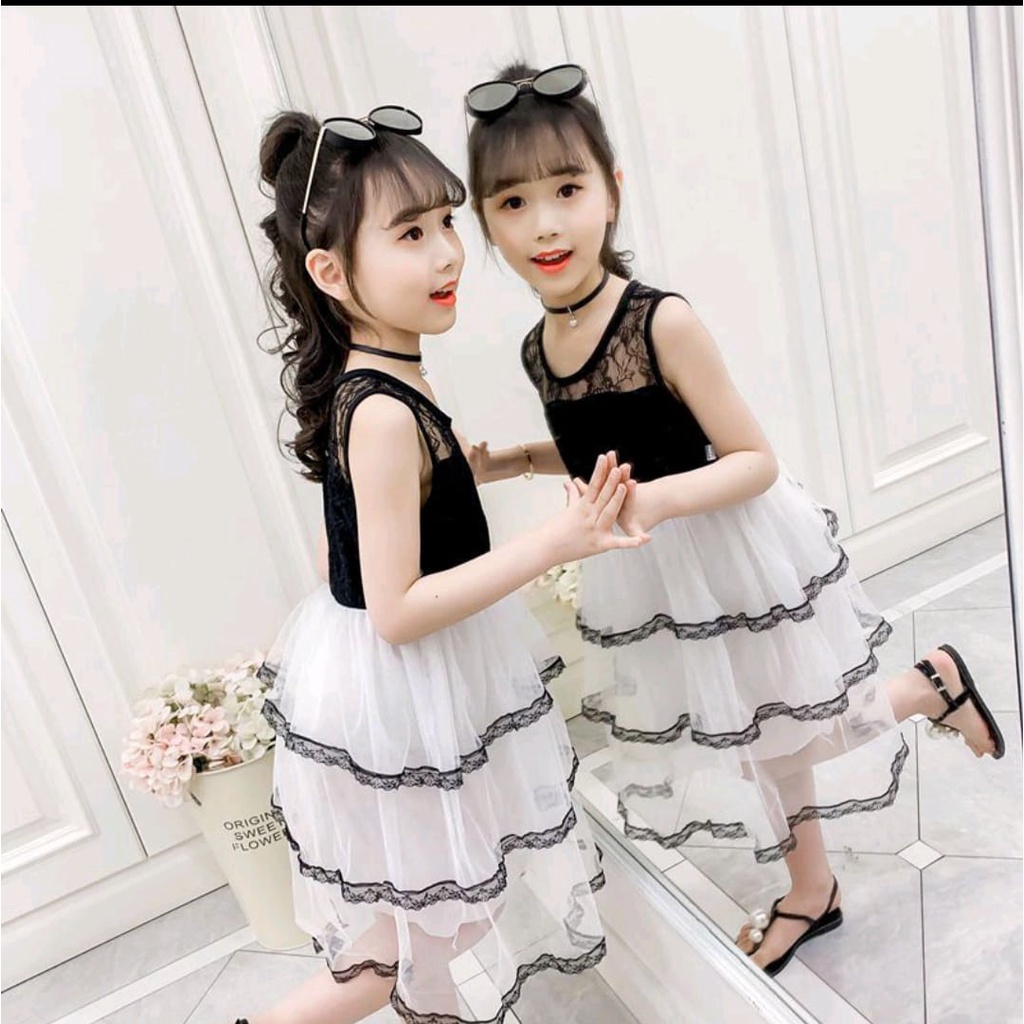 RECCA DRESS KIDS / CREAM / PUTIH / UMUR 7-10 TH/KOREA / DRESS PESTA / TERLARIS / TERBARU