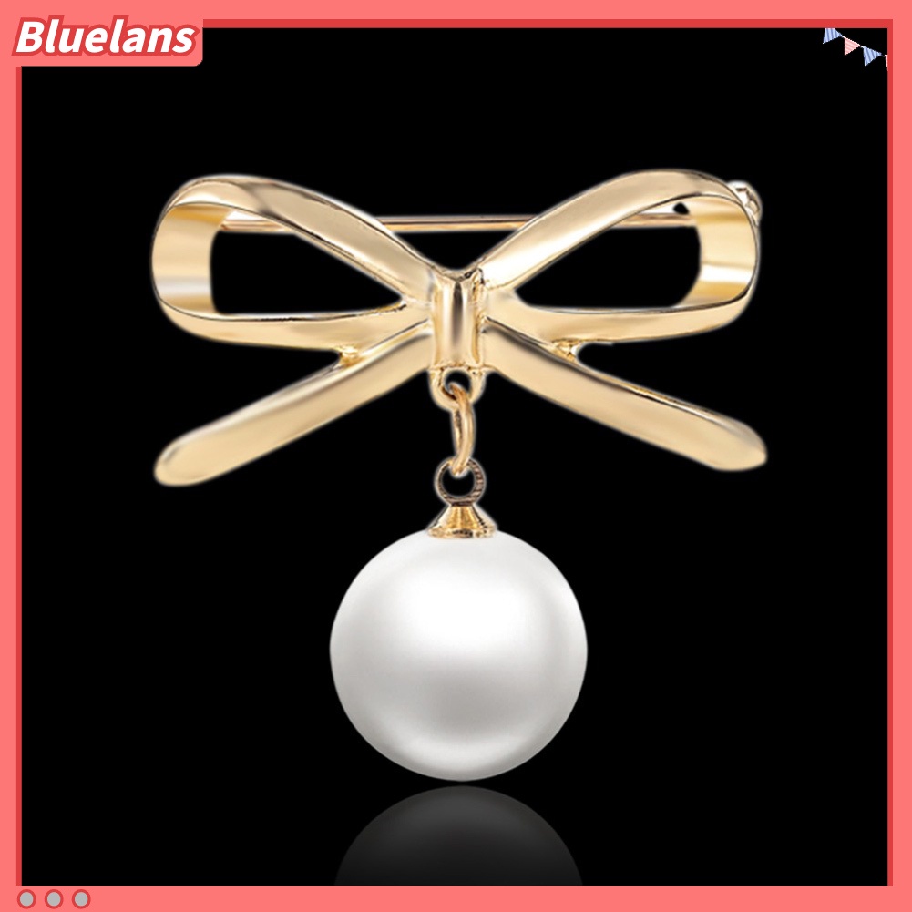 Bluelans 2Pcs Women Lady Fashion Bowknot Big Faux Pearl Alloy Brooch Pins Jewelry Gift