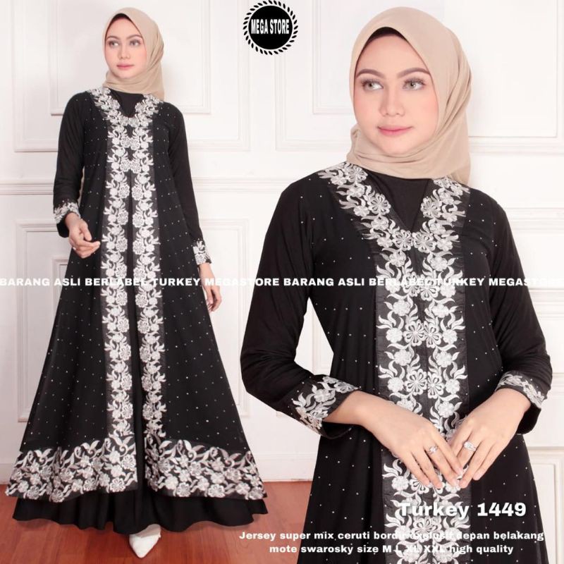GAMIS MODERN / GAMIS TURKI / GAMIS TERBARU MURAH KEKINIAN / GAMIS  SYARI JERSEY / GAMIS HITAM BORDIR