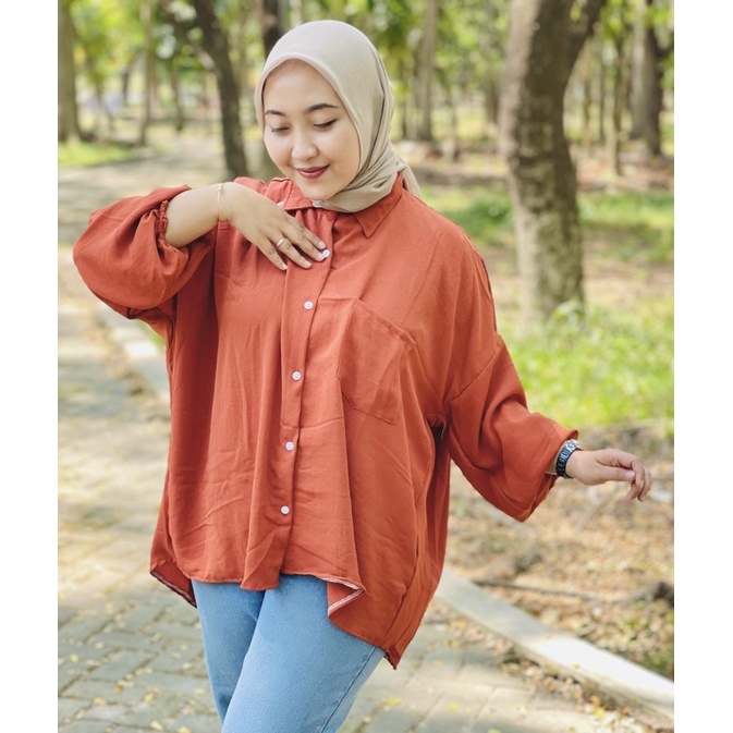 Vivian Kemeja Crinkle Oversize Kemeja Polos Jumbo Ld 140 Cm