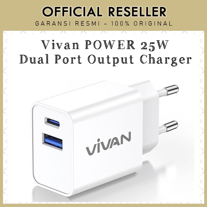 Vivan Power 25 Dual Port Power Adapter PD Charger Apple iPhone Android