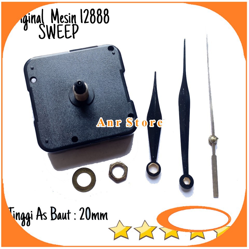 Original Mesin Jam Dinding 12888 Sweep Movement Hemat Batrei 20mm