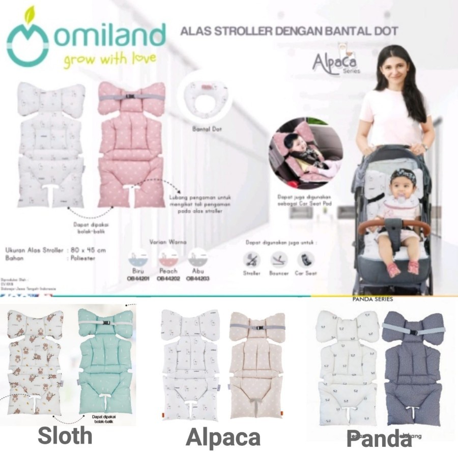 Omiland Alas Stroller / Bouncer / Car Seat + Bantal Dot Bahan Lembut Motif Sloth ALPACA Series - OB39151-2