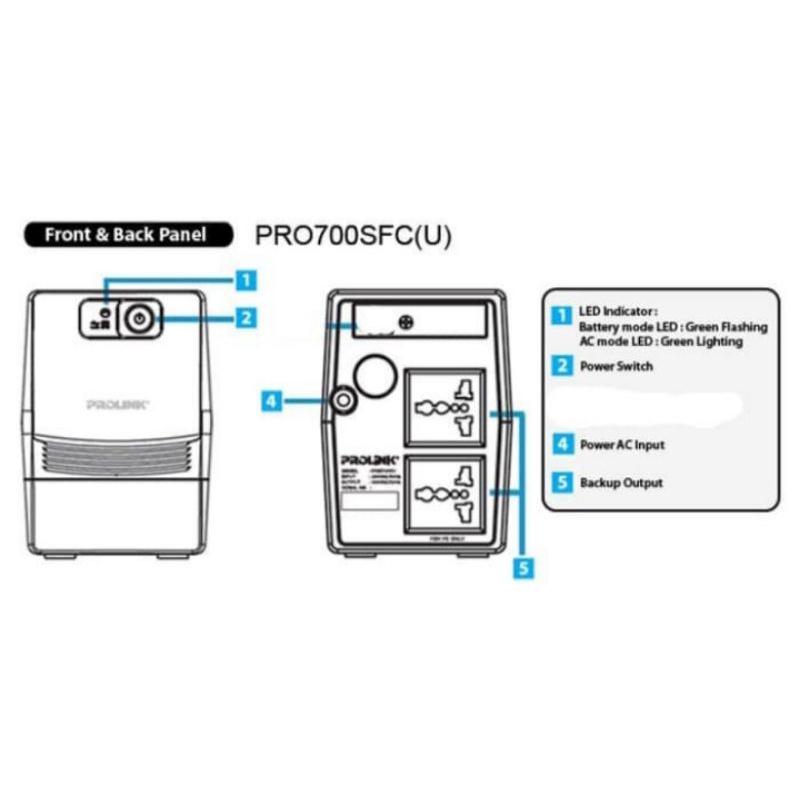 Prolink Line Interactive UPS 600VA with AVR - PRO700SFC Tanpa Battery