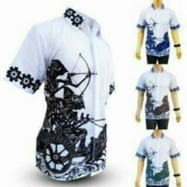 Kemeja batik pria kereta arjuna, kemeja hem batik pria lengan pendek panah arjuna