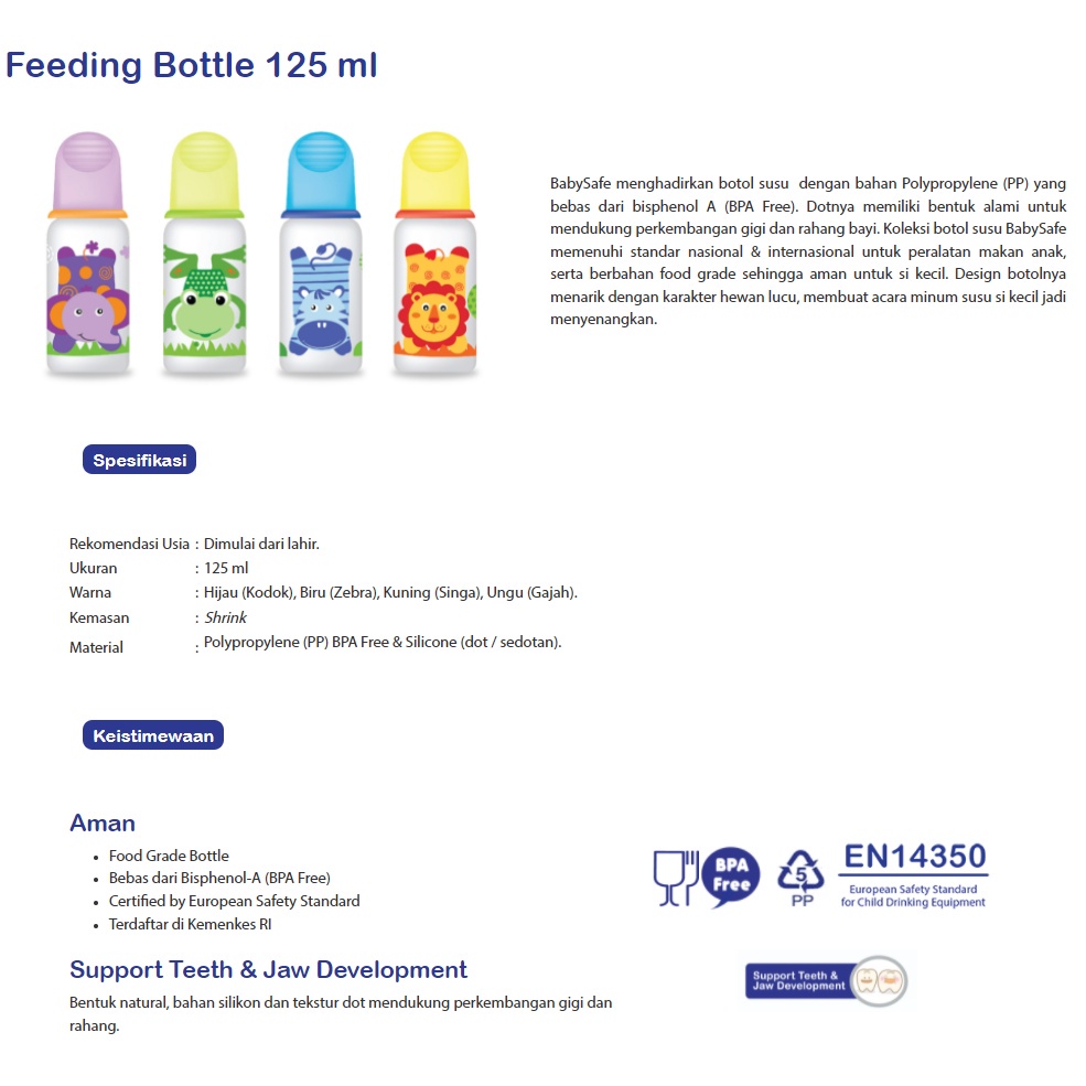 Baby Safe Feeding Bottle Botol Susu Anak 125ML 250ML JS005 JS003