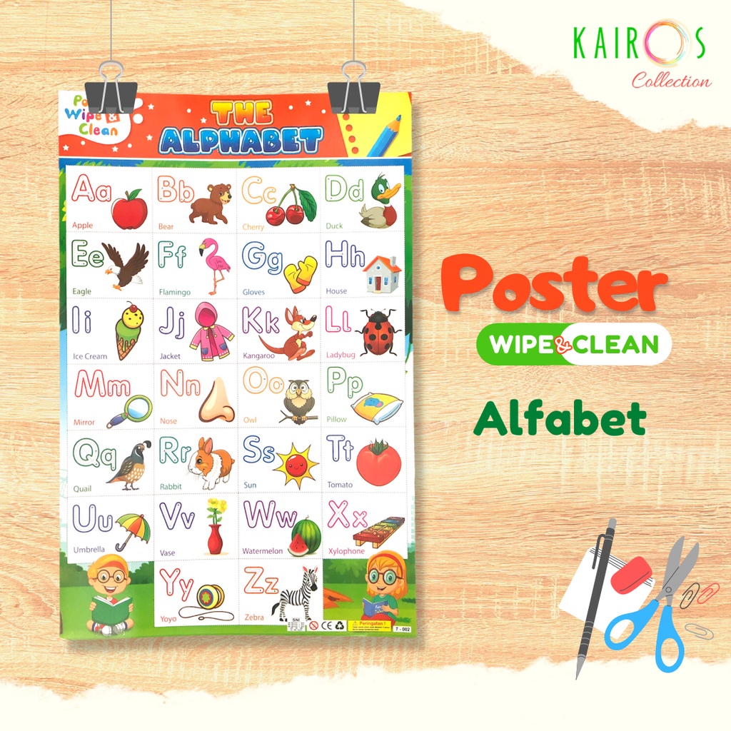 Poster Wipe and Clean (Tanpa Spidol) Anak Paud TK Belajar Menulis Alfabet ABC