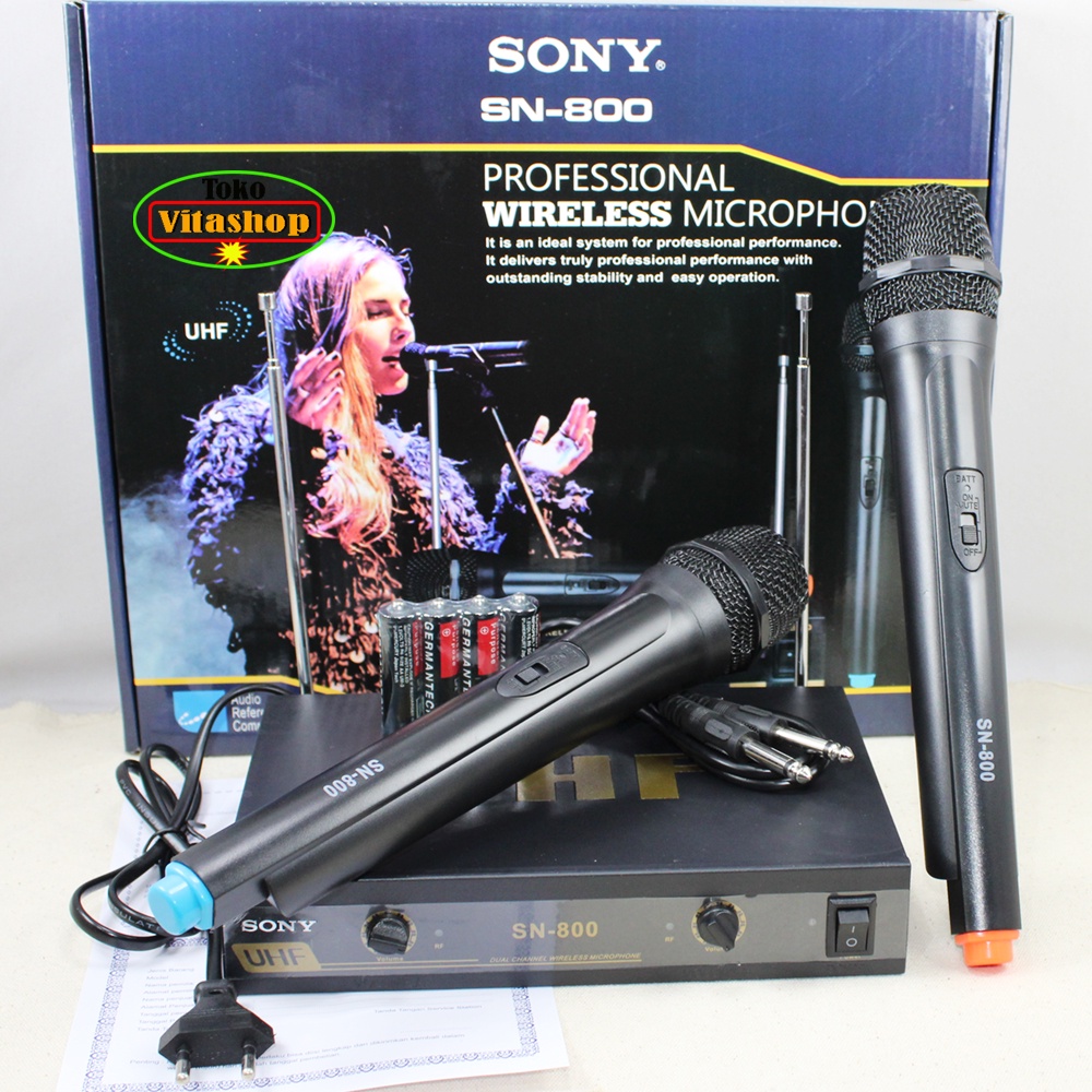 Mic Wireless Sony SN-800 Microphone Genggam Mik Mikropon 2 Handle Mikrofon Karaoke