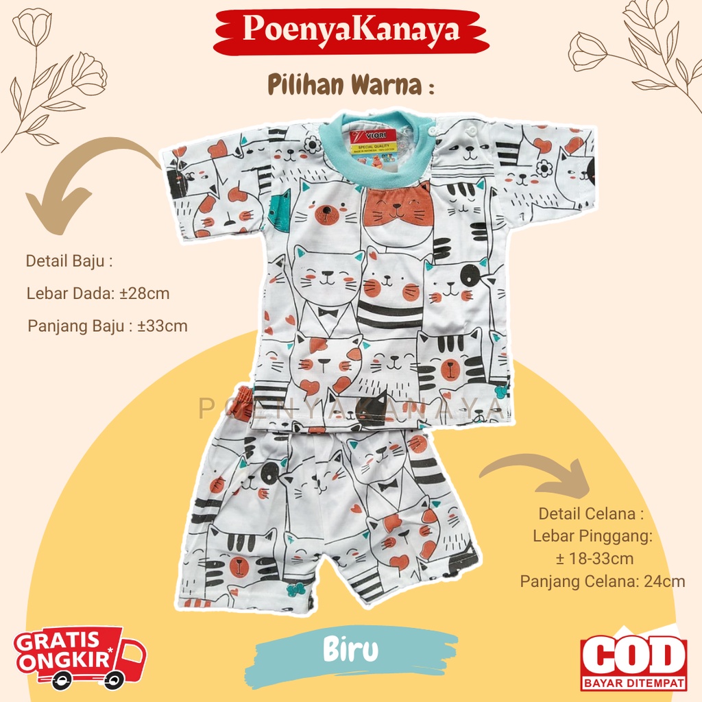 Setelan Baju Bayi Pendek OBLONG MEOW Viori 6-18 Bulan STL128