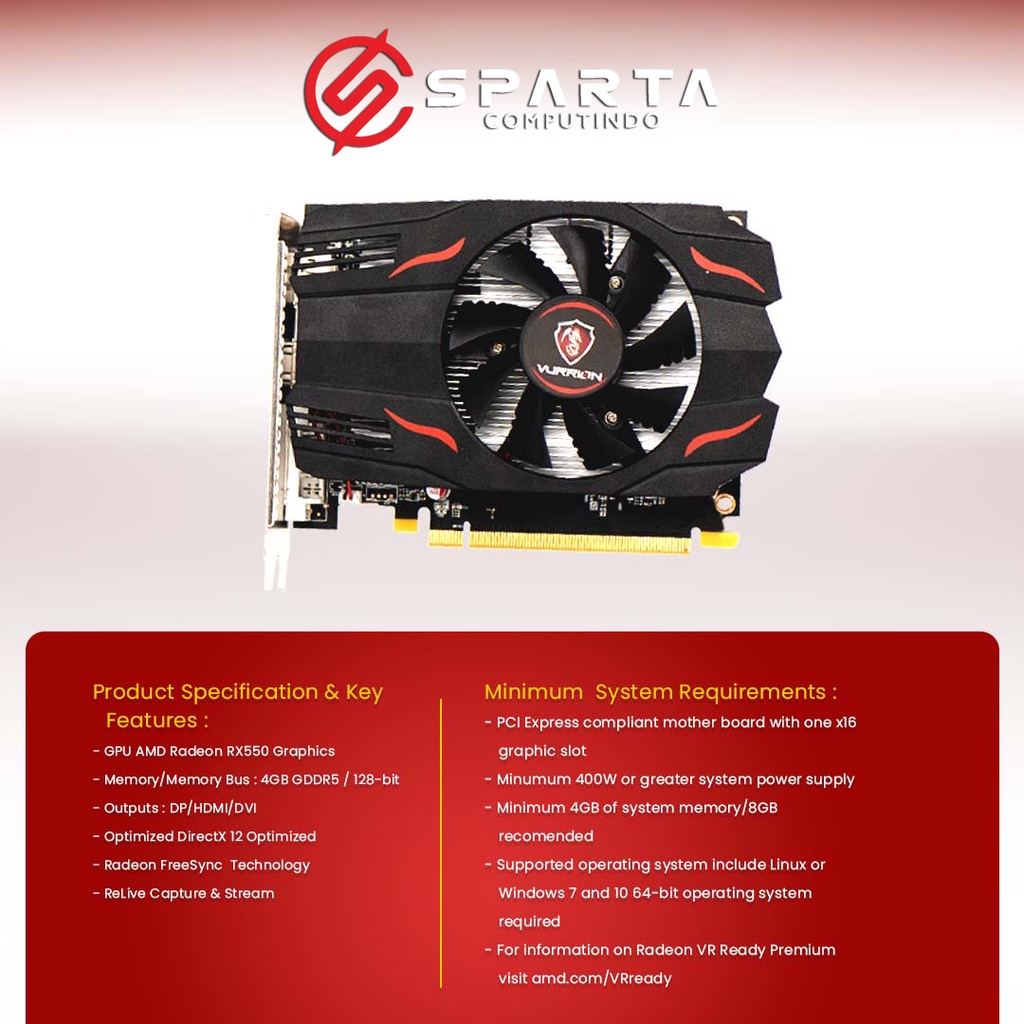 VGA Card AMD Radeon RX 550 4GB GDDR5 128 Bit Vurrion New Garansi Resmi