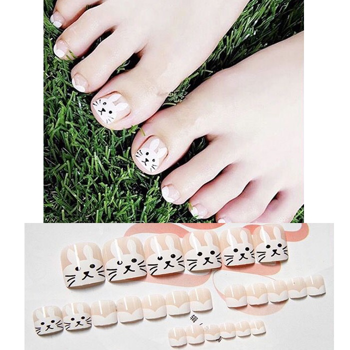 24 Pcs Kuku Kaki Palsu - Fake Nail Art - Kuku Palsu Free Lem