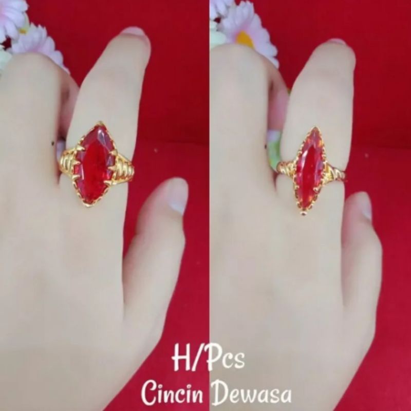 Cincin permata merah terbuat dari coin logam asli coin imfor malaysia asli tidak luntur