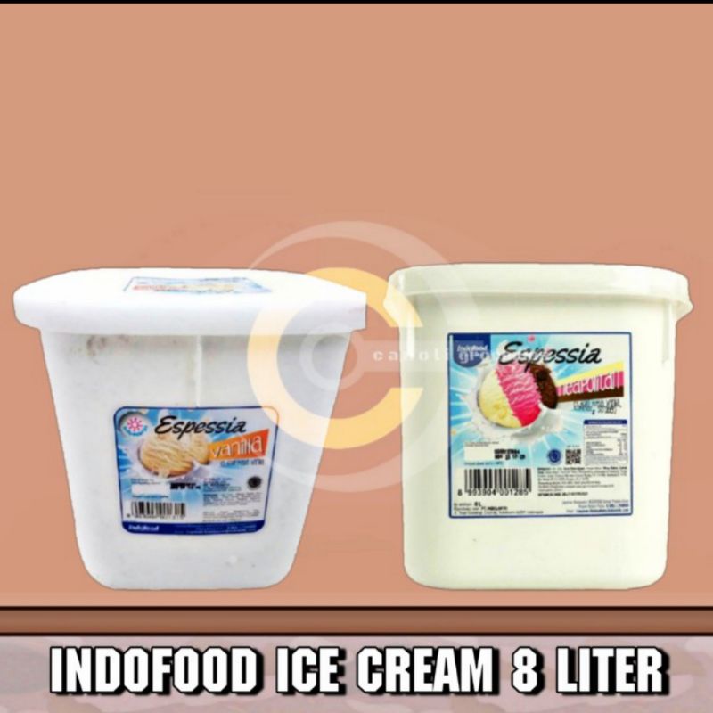 

indofood ice cream 8 liter /indo ice cream vanila dan neapolitan/ espressia ice cream