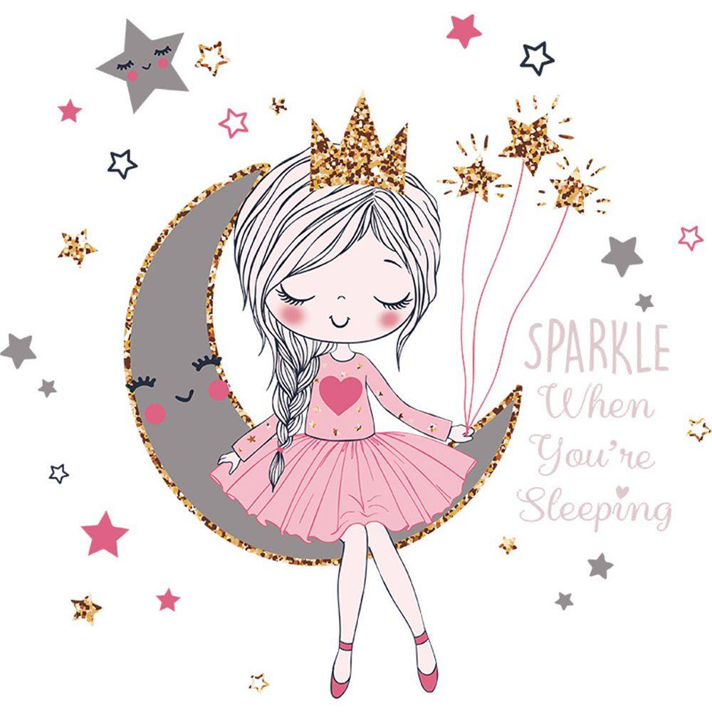 Top Wall Sticker Princess On The Moon Untuk Mempercantik Dinding Kamar Anak Perempuan Untuk Dekorasi Rumah