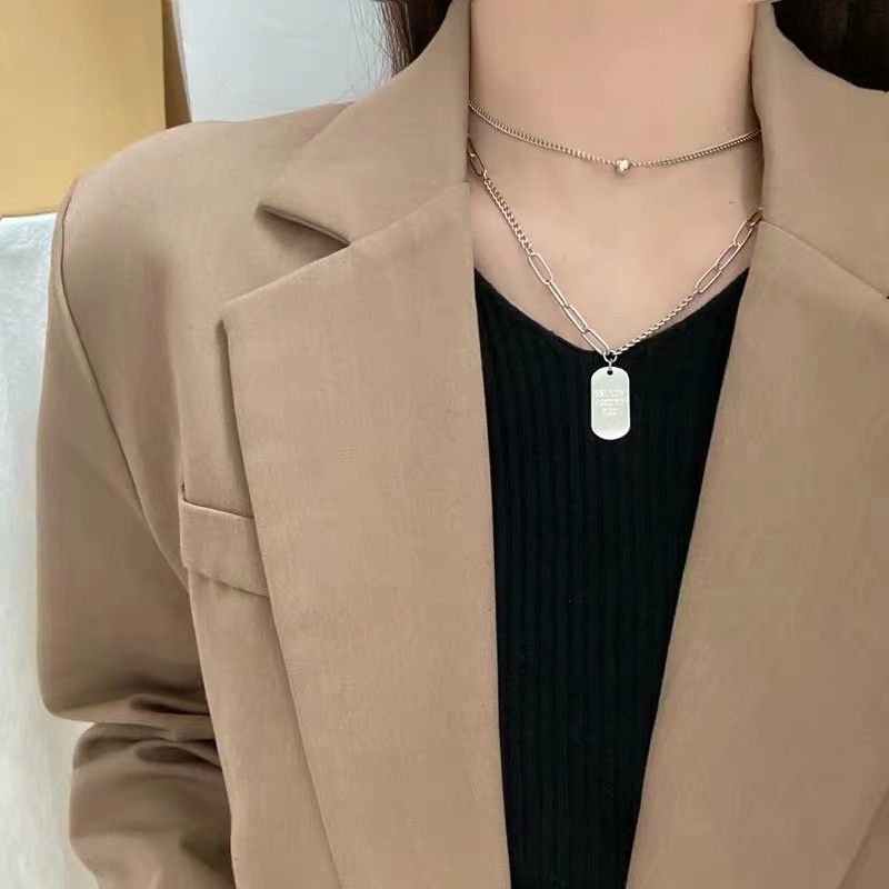 Double-layer square kartu surat kalung rasa desain trendi unik kalung gaya dingin niche in kalung un