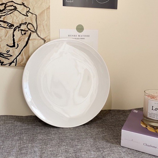 PIRING QUINN PORCELAIN PUTIH PIRING KUE VINTAGE ESTETIK KERAMIK POLOS WARNA IVORY DINNER PLATE