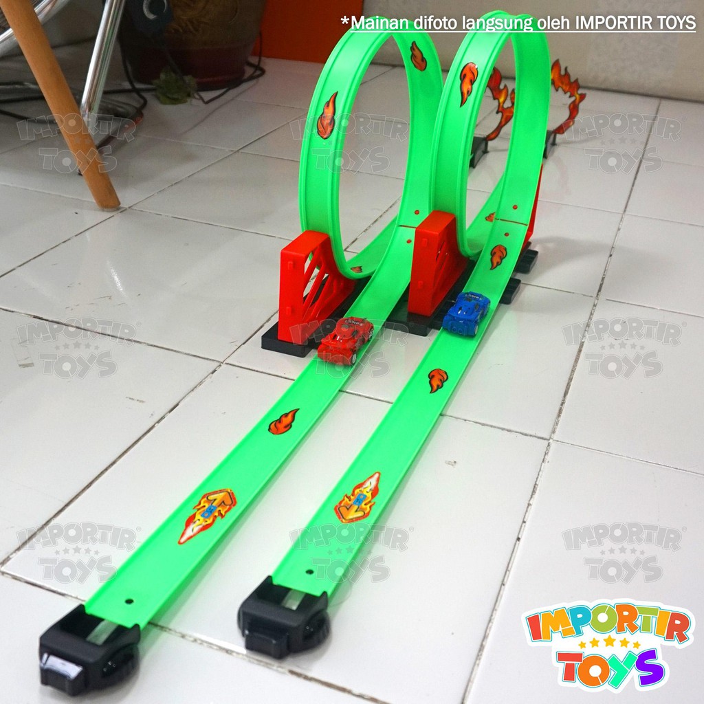 Dual HotWheels Salto Track Mainan MOBIL Anak 2 SET &quot;PUTAR 360&quot; (HIGH SPEED TRACK)