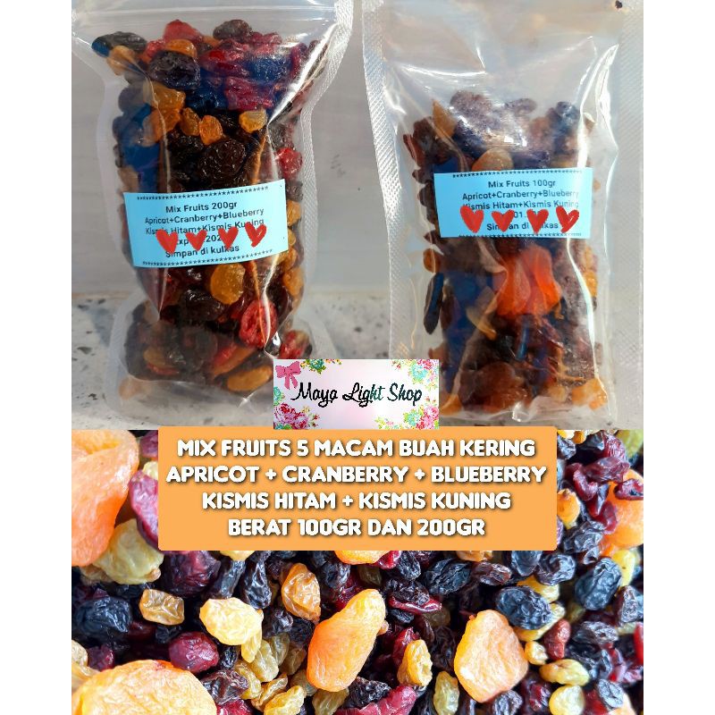 

mix fruit dry fruit 100gr 200gr buah kering manisan buah kue cemilan sehat diet kismis apricot berry super food mix almond blueberry murah