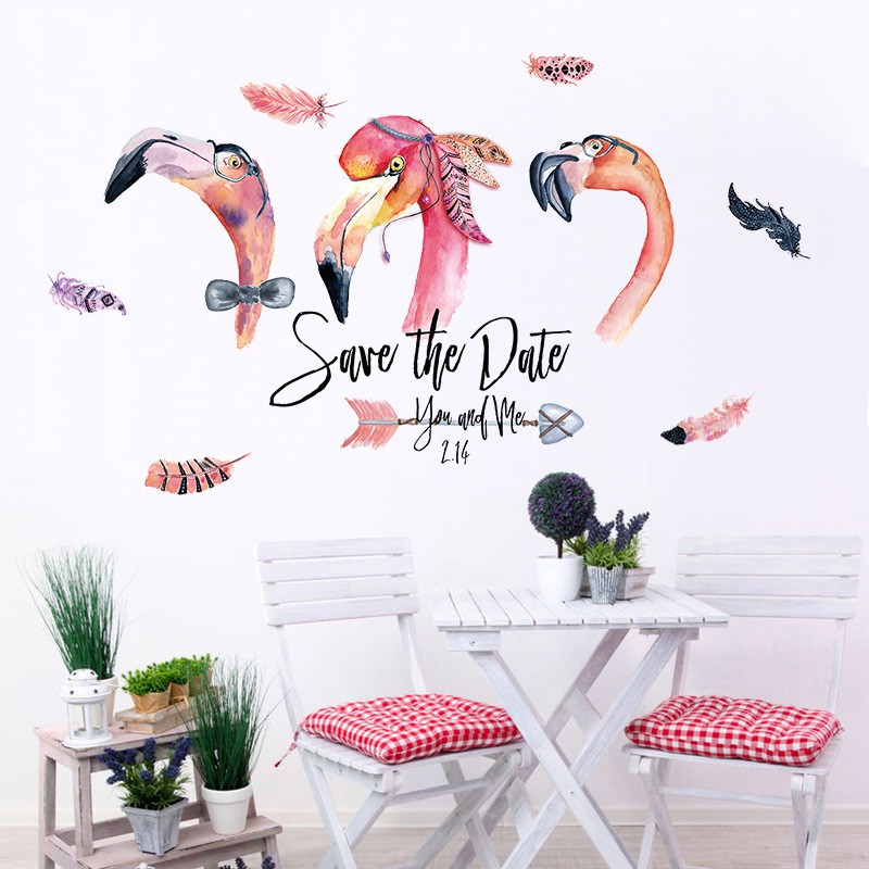 Reliza Wall Sticker Flamingo Save The Date Bird Stiker Dinding LDR