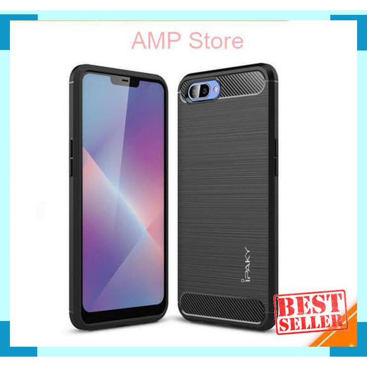 Case Oppo A3S Ipaky Carbon Soft Series - Hitam