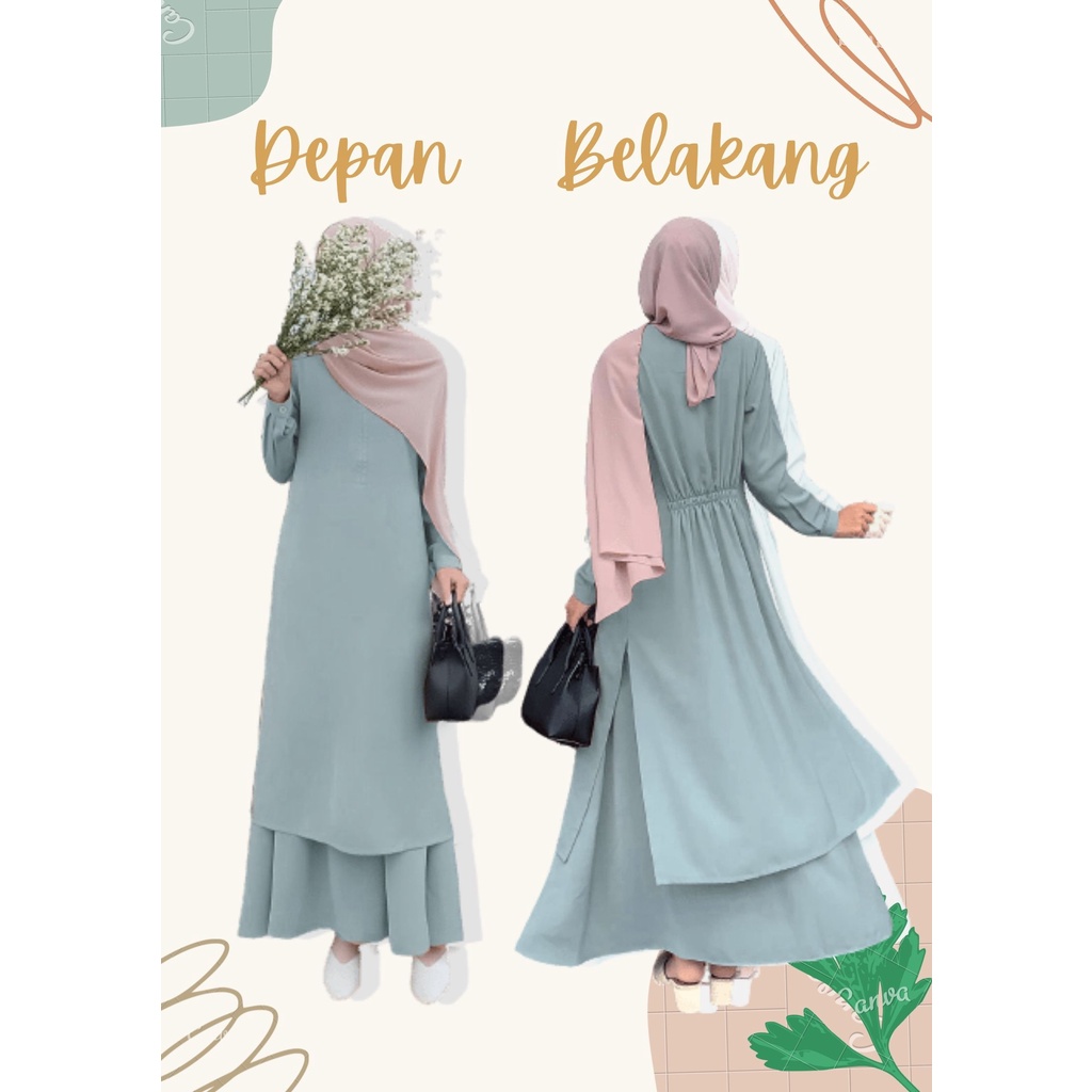 Zalina One Set Setelan Rok + Tunik Wanita Muslim Remaja Busui Jumbo LD 90 - 120 Bahan Paulista Premium Size M L XL XXL / Stelan Tunik Panjang Polos Kekinian 2021 Warna Cream Dusty Terbaru