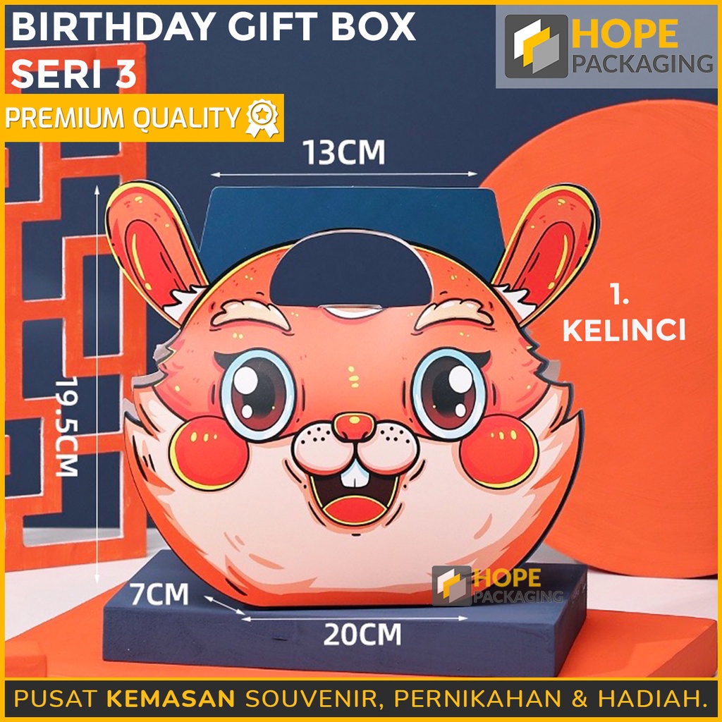 [ 5 PCS ] Bentuk 3d Karakter Animal seri 3 Kotak Kemasan Souvenir / Kotak hadiah  Untuk Souvenir Ulang Tahun / Happy birthday / ultah