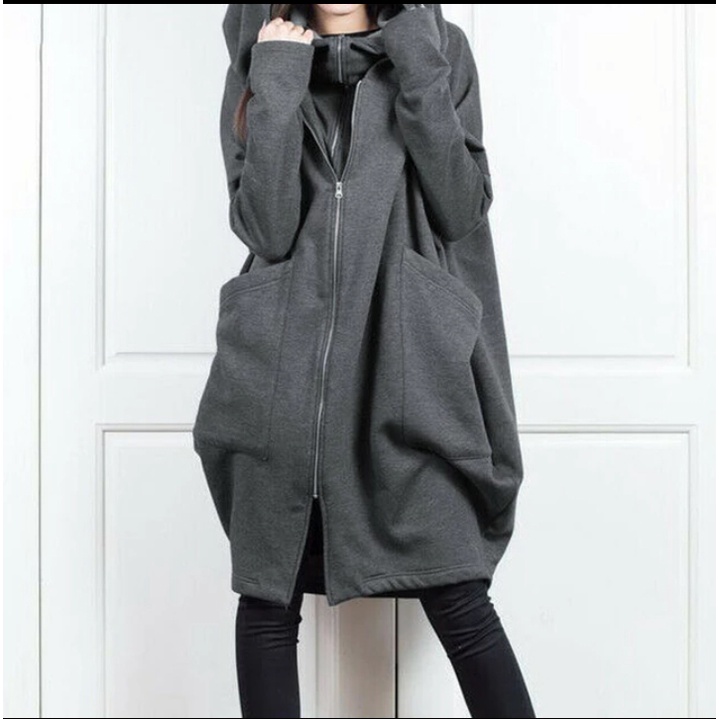 long hoodie double zipper korean style