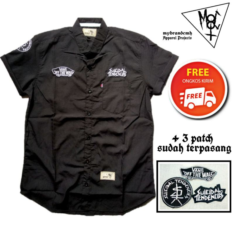 WORKSHIRT MBC || kemeja kasual hitam pendek custom patch suicidal || work shirt seragam kerja
