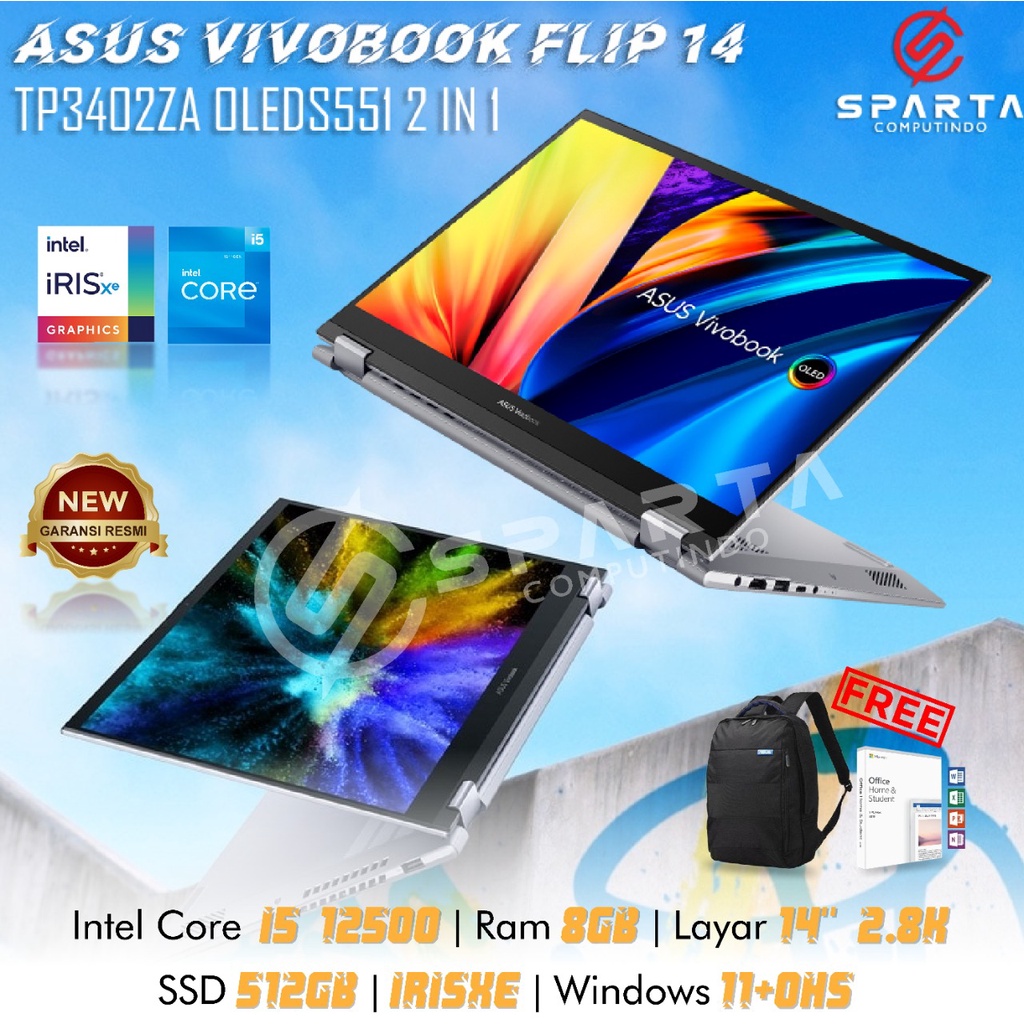 Laptop 2 in 1 Asus Vivobook S14 Flip OLED TP3402ZA OLEDS551 i5 12500H 8GB 512GB SSD 14″ Touch Win11+OHS2021