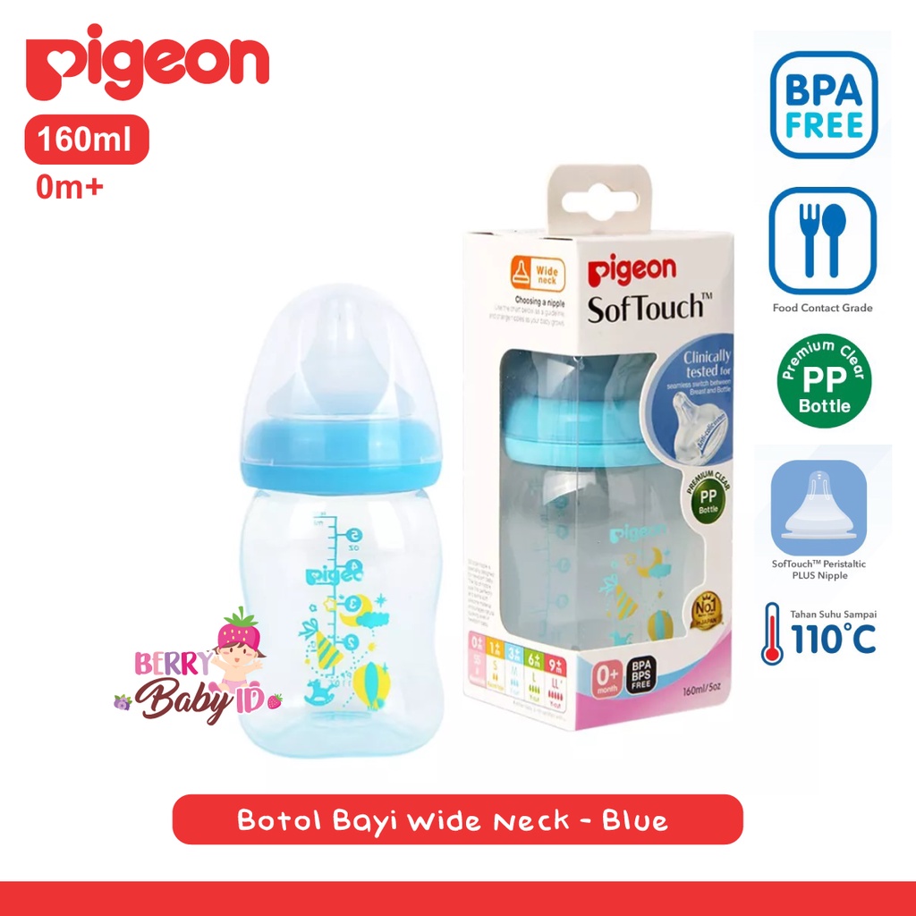 Pigeon Botol PP Clear Wide Neck Botol Susu Bayi 160ml 240ml 0m+ 3m+ Berry Mart