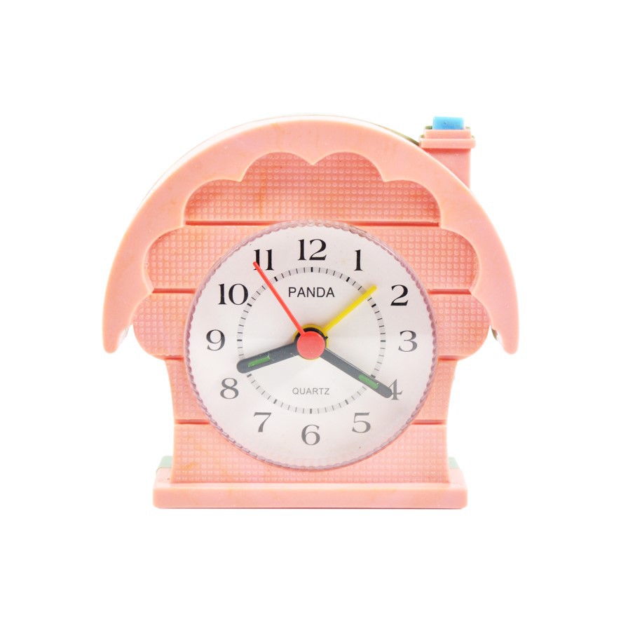 Jam Meja Weker Alarm Clock Anak Bentuk Rumah Warna Krem Free Baterai 2410