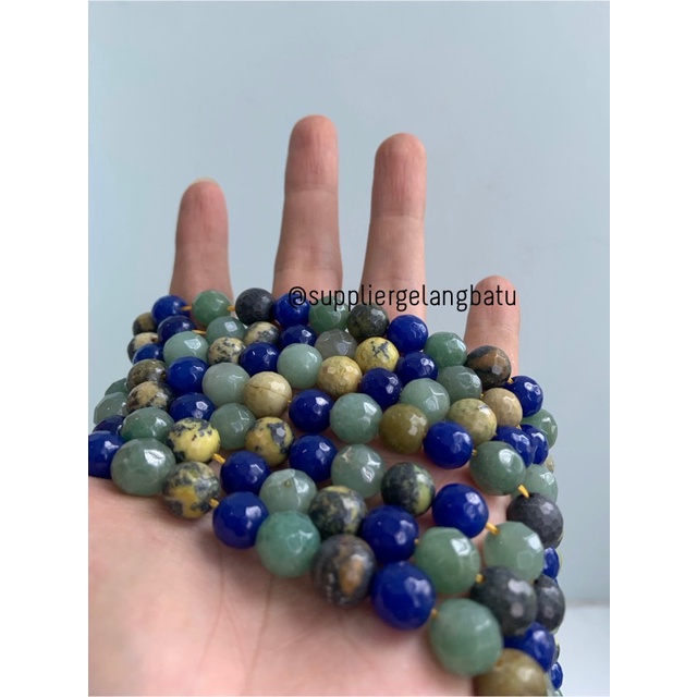 Batu MIX AVENTURINE LAPIS LAZULI BACAN KUNING CUTTING 10mm BATU ALAM bahan kalung gelang kerajinan tangan craft manik crystal