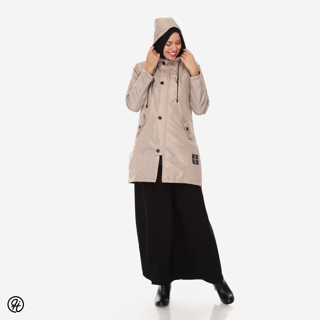 HIJACKET IXORA FASHION HIJAB MUSIM DINGIN - JAKET PREMIUM BAHAN TEBAL WATERPROOF TAHAN AIR HUJAN-Cream