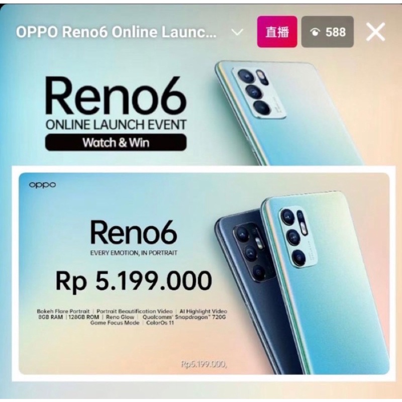 OPPO Reno 6 8/128Gb Garansi Resmi OPPO Indonesia