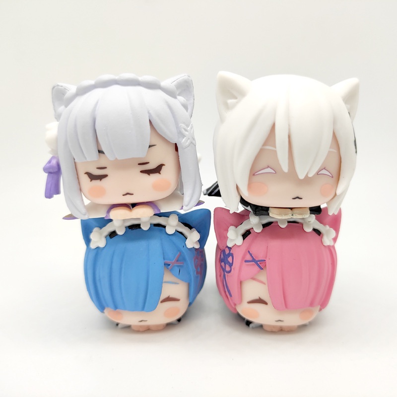 4pcs Mainan Action Figure Anime Re Life In A Different World From Zero Mini Sleep Cat Rem Ram Emilia Bahan PVC Untuk Hadiah