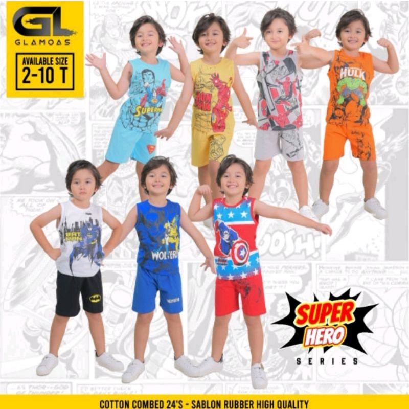 SAP Kids Baju Kaos Setelan Kutung Anak Laki Laki Hero Series 2-10 Tahun