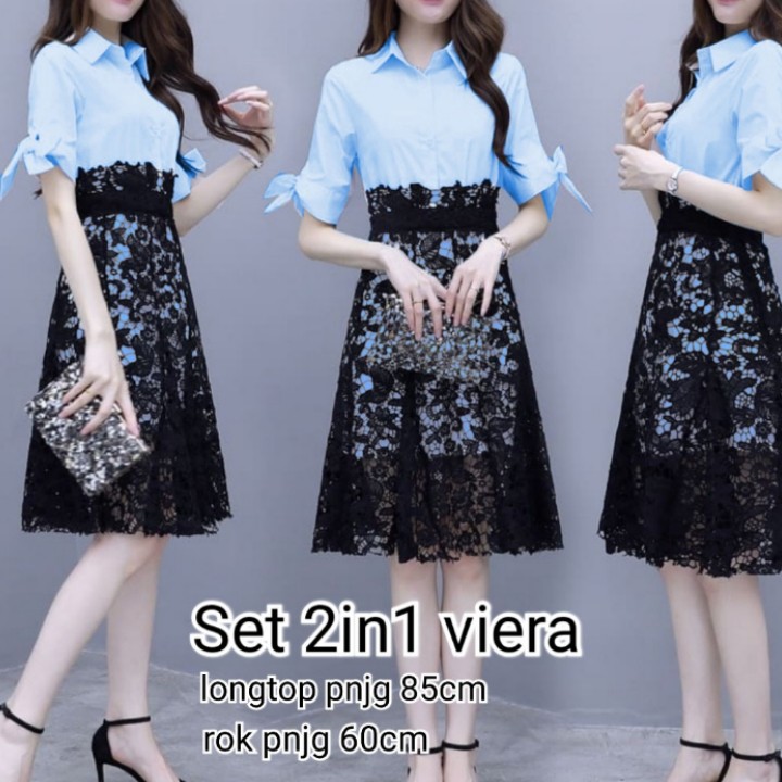 FWG - SET VIERA / SETELAN / STELAN WANITA BRUKAT / STELAN KOREA / BAJU DAN ROK WANITA / PAKAIAN WANITA BARU