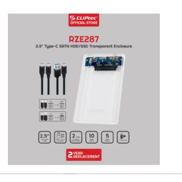 Ssd hdd enclosure cliptec 2.5 inch sata type-c 10Gbps transparent rze287 - Casing harddisk external transparan rze-287