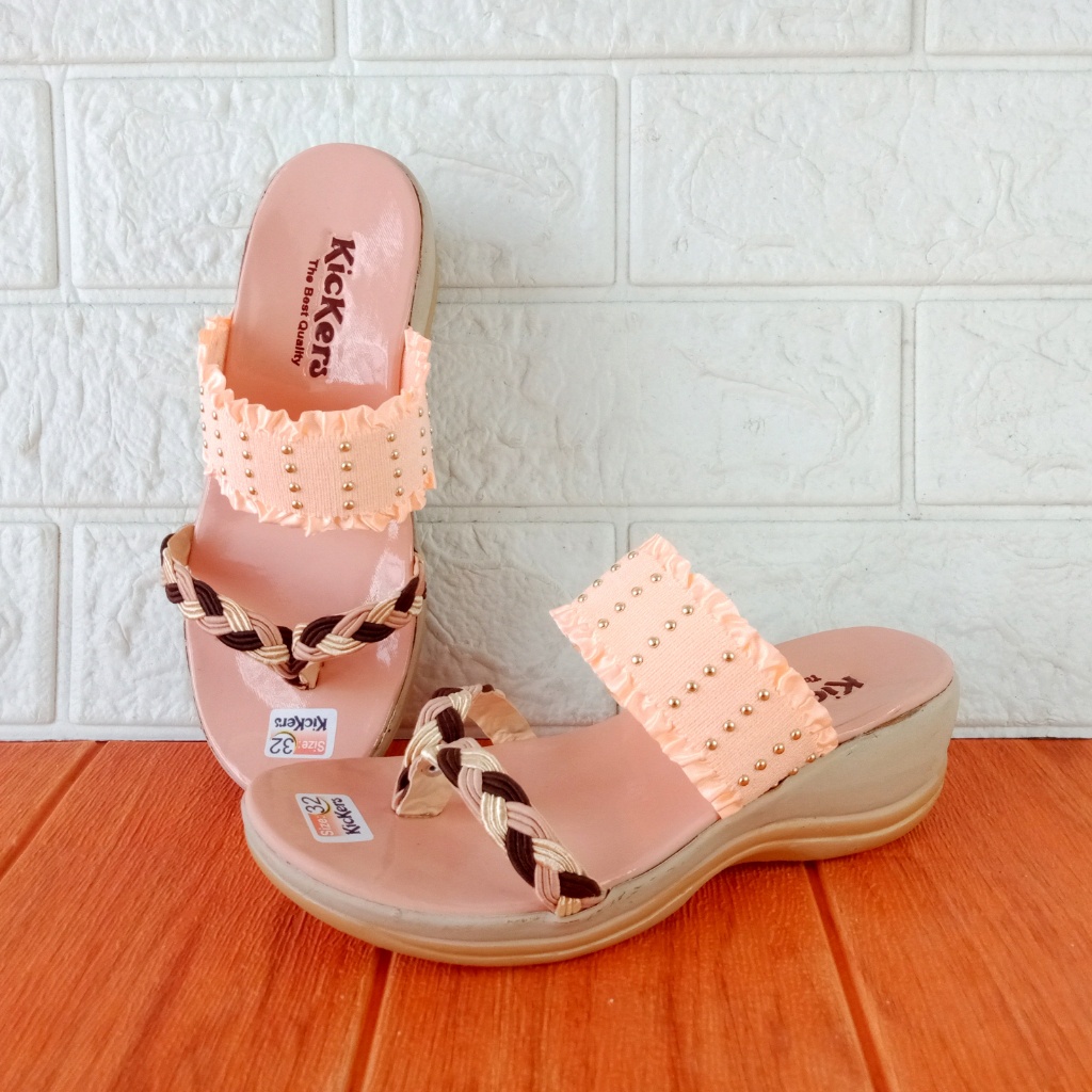 Kickers RF Renda 01 Sandal Anak Perempuan Jepit Wedges Hak 5cm Size 26-35 Combi