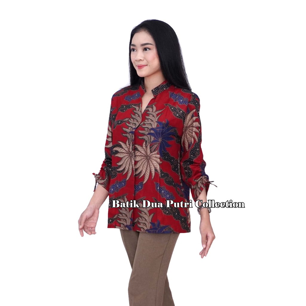 Batik Wanita Atasan Blouse Lengan Serut By Batik Dua Putri Collection