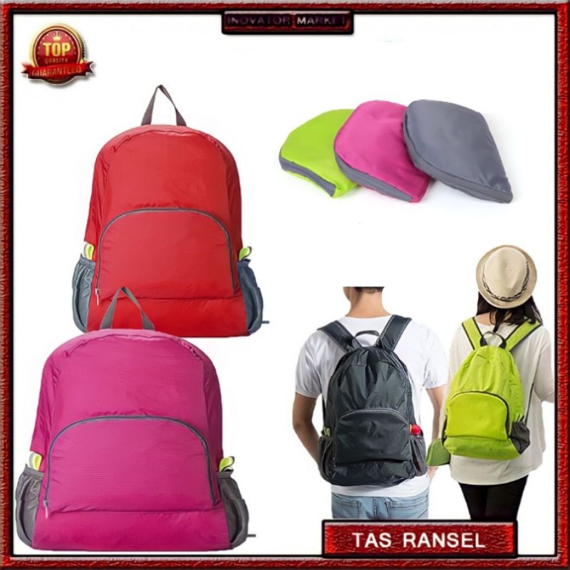 TAS RANSEL TRAVELING BISA DILIPAT KECIL RINGAN PARASUT WANITA PRIA TAS WATERPROOF WARNA HITAM MERAH